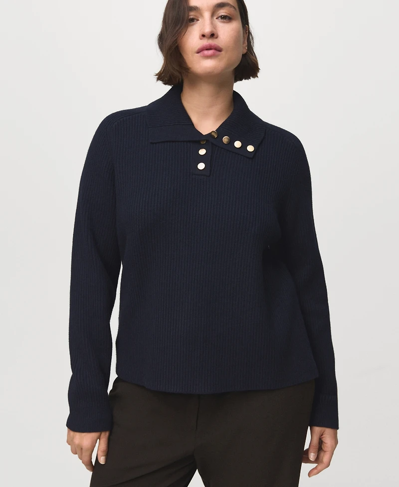 Mango Women's Ribbed Polo-Neck Buttons Sweater