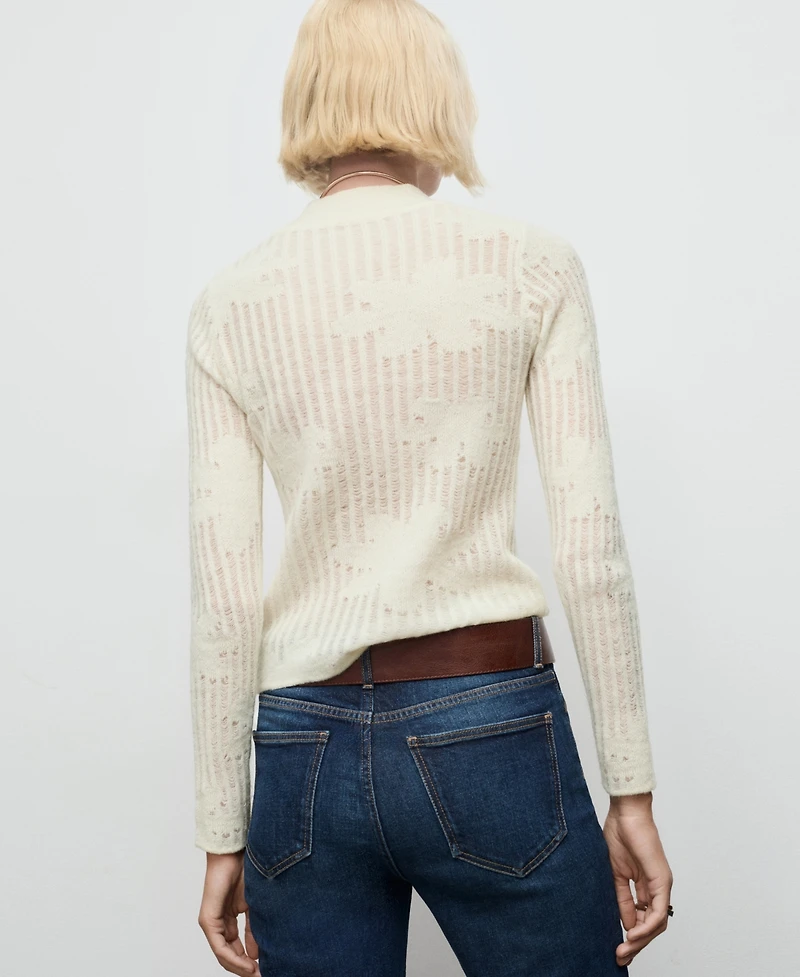 Mango Women's Openwork Knitted Floral Sweater