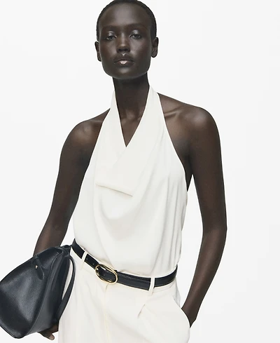 Mango Women's Draped Neck Satin Blouse