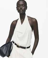 Mango Women's Draped Neck Satin Blouse