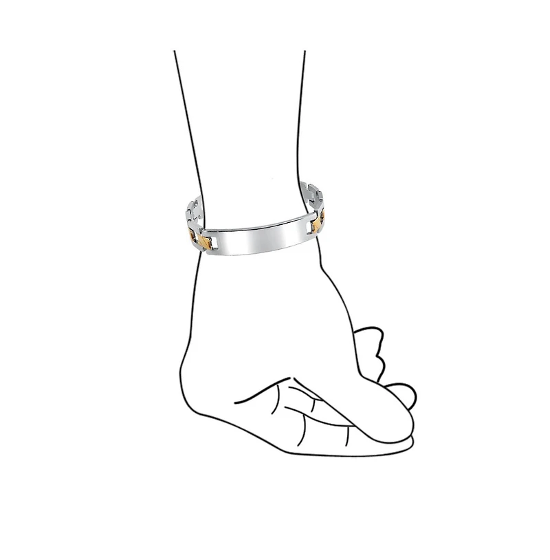 Bling Jewelry Set of 2 Name Bar Id Bracelet Cross X Link Band Two Tone Matte Gold Plated Stainless Steel 8 Inch