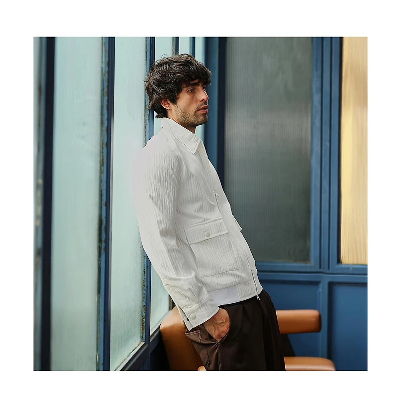 Campus Sutra Men's Chalk White Zip-Front Crease-Tactile Jacket