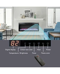 Flynama 44 inch in wall recessed electric fireplace with remote and multi color flame & emberbed, Led light heater
