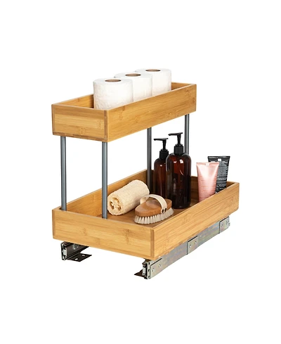 Household Essentials Glidez Pull-Out Storage Organizer, 2 -Tier Design, Natural and Chrome
