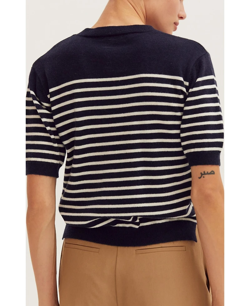 Crescent Women's Olivia Stripe Short Sleeve Sweater Top