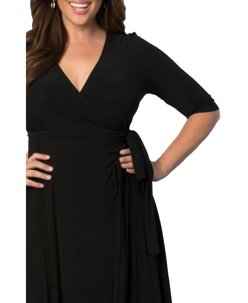 Kiyonna Plus Essential Wrap Dress with 3/4 Sleeves
