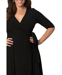 Kiyonna Plus Essential Wrap Dress with 3/4 Sleeves