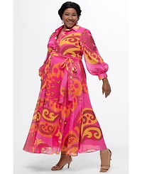 Celebrations by Sydney's Closet Women's Long Sleeve Abstract Button Down Dress