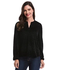 Rafaella Petite Cheetah Print Split Neck Long Sleeve Popover Top