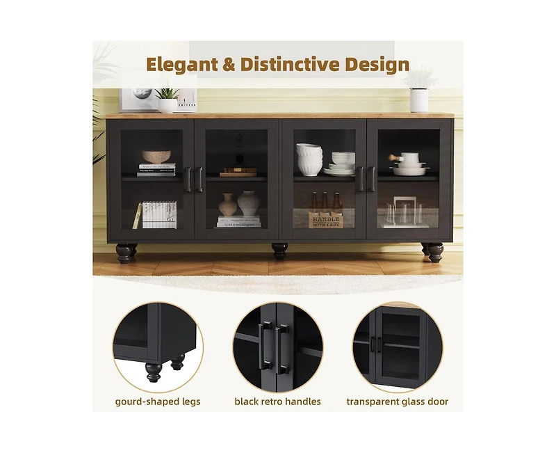 Casainc Farmhouse Storage Cabinet Tv Stand with Tempered Glass Doors And Adjustable Shelves