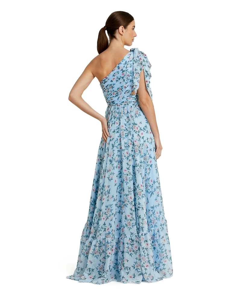 Mac Duggal Women's One-Shoulder Floral Chiffon A-Line Gown