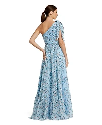 Mac Duggal Women's One-Shoulder Floral Chiffon A-Line Gown