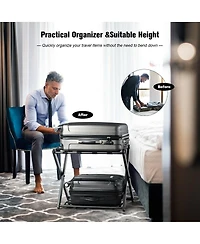 Costway Folding Luggage Rack with Shelf Travel Suitcase Shoe Storage Holder Wood Stand