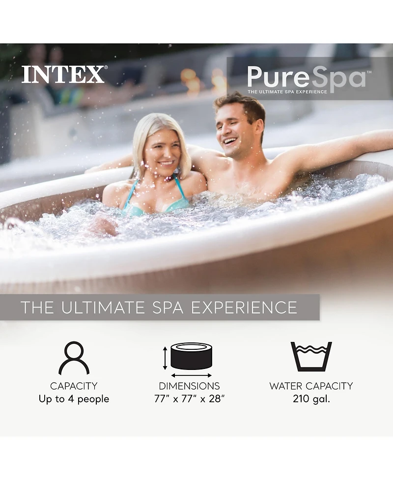 Intex PureSpa 4 Person Bubble Massage Inflatable Hot Tub Spa Set, Sahara Tan