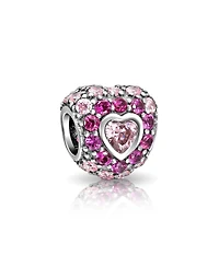 Bling Jewelry Set of 2 Hot Pink Fuchsia Cubic Zirconia Cz Pave Heart Charm Bead Sterling Silver European Bracelet
