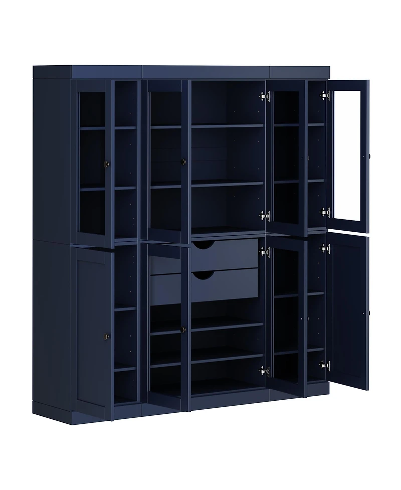 Palace Imports 100% Solid Wood 65" Pantry China Cabinet with Clear Glass, Shaker Doors, 2-Drawers & Adjustable Shelves