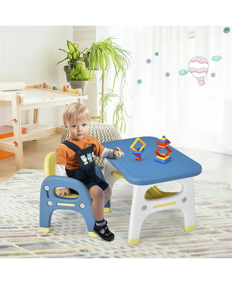 Gymax Kids Dinosaur Table and Chair Set Activity Study Desk Building Blocks