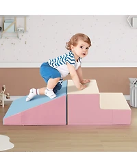 Skonyon 2-Piece Step and Slide Climber for Infants and Toddlers Baby Soft Play Set Foam Blocks-Pink & blue