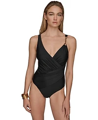 Donna Karan Women's Wrap Front One-Piece Swimsuit