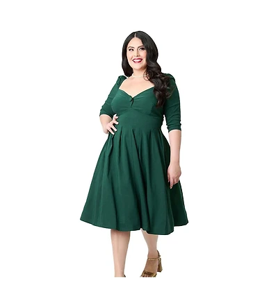 Unique Vintage Plus Woven Sweetheart Neckline Lamar Swing Dress