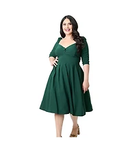 Unique Vintage Plus Woven Sweetheart Neckline Lamar Swing Dress