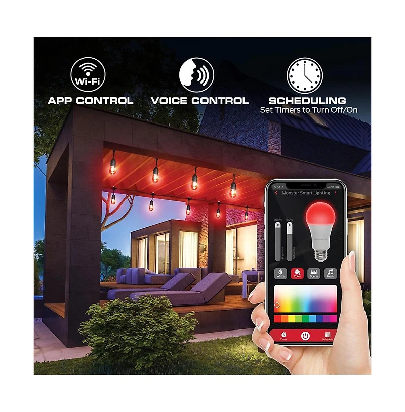 Monster Cable 24 ft Sound Reactive Smart Multi-Color Outdoor String Light
