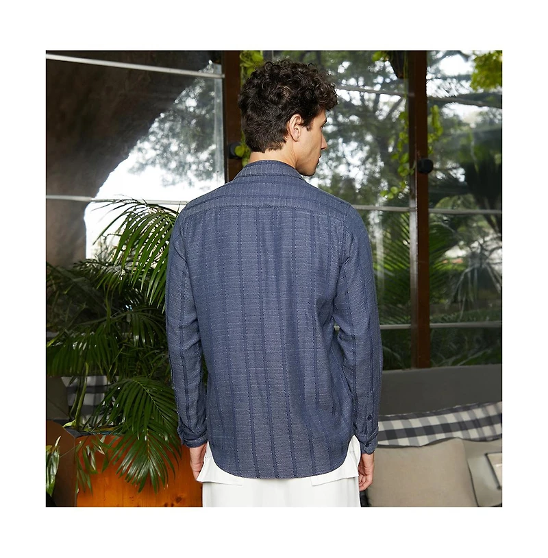 Campus Sutra Men's Contrast-Weave Relaxed Shirt