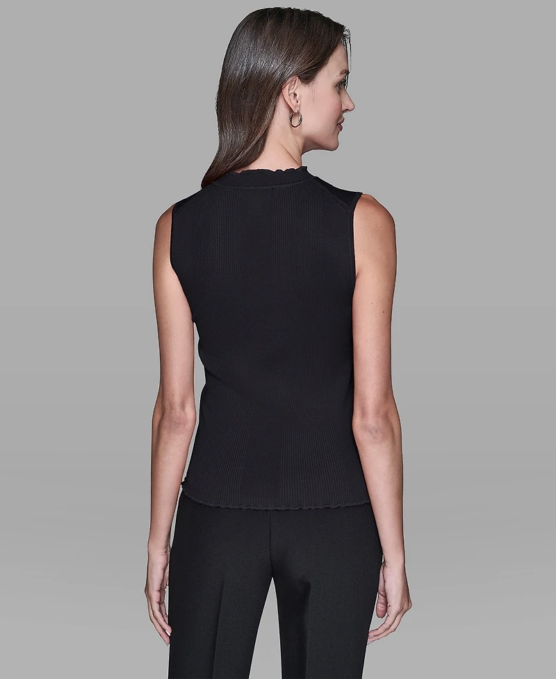 Karl Lagerfeld Paris Women's Ruffled Rib-Knit Sleeveless Top