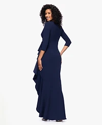 Betsy & Adam Women's Long Cascading Ruffle Gown