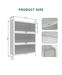 Zachvo Modern Fluted Glass 2-Door Metal Pantry Cabinet with 3 Flip Doors, 4-Level Storage & Gold Accents