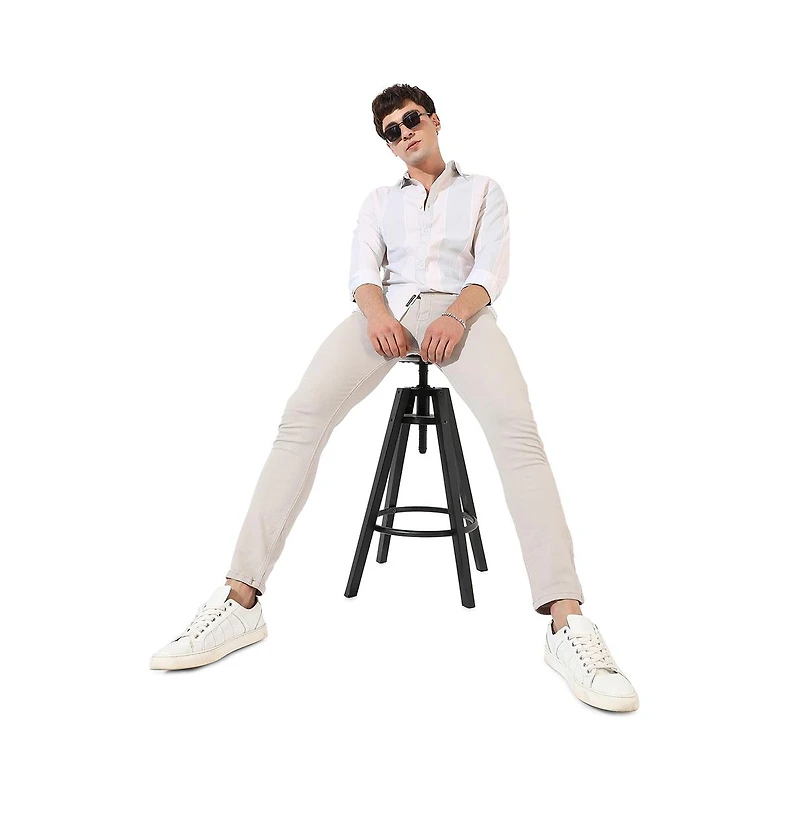 Campus Sutra Men's White And Blue Striped Regular Fit Casual Shirt