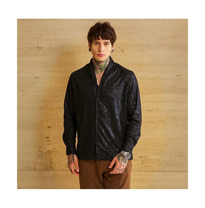 Campus Sutra Men's Onyx Black Corroded-Tactile Shirt