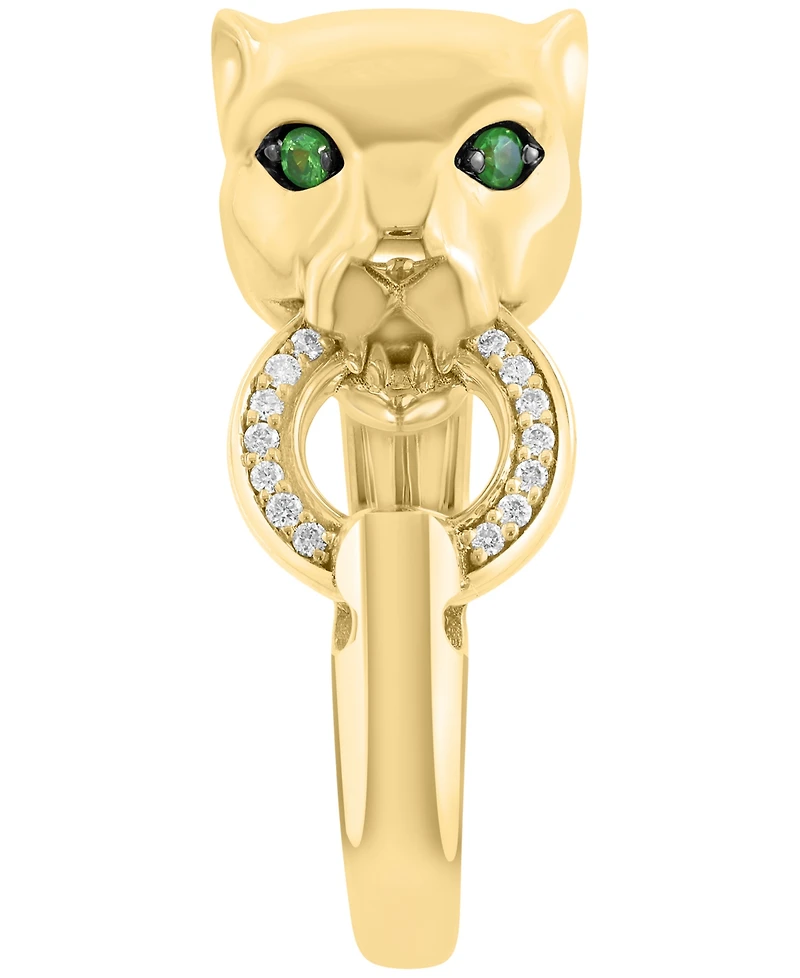 Effy Collection Diamond (1/10 ct. t.w.) and Tsavorite (1/20 ct. t.w.) Ring in 14k Gold Over Silver