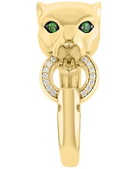 Effy Collection Diamond (1/10 ct. t.w.) and Tsavorite (1/20 ct. t.w.) Ring in 14k Gold Over Silver
