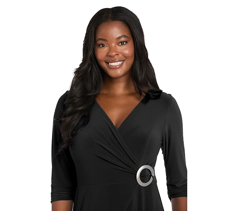 R & M Richards Petite 3/4-Sleeve Hardware Midi Dress