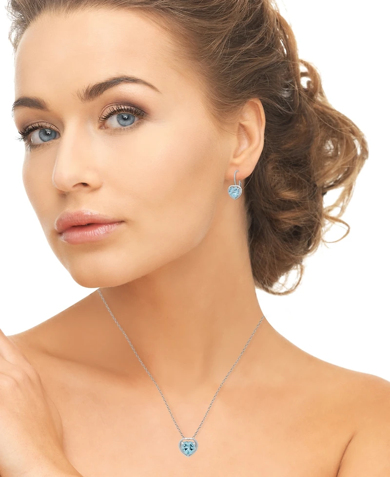 Macy's 2-Pc. Blue Topaz Heart Pendant Necklace & Earrings Set (5.40 ct. t.w.) in Sterling Silver
