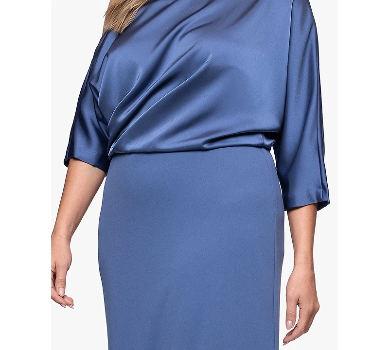 Betsy & Adam Plus Asymmetrical Neck Long Dress