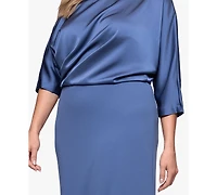 Betsy & Adam Plus Asymmetrical Neck Long Dress