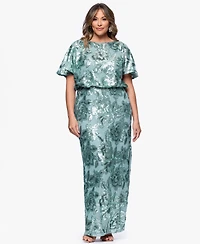 Betsy & Adam Plus Short-Sleeve Long Sheath Dress