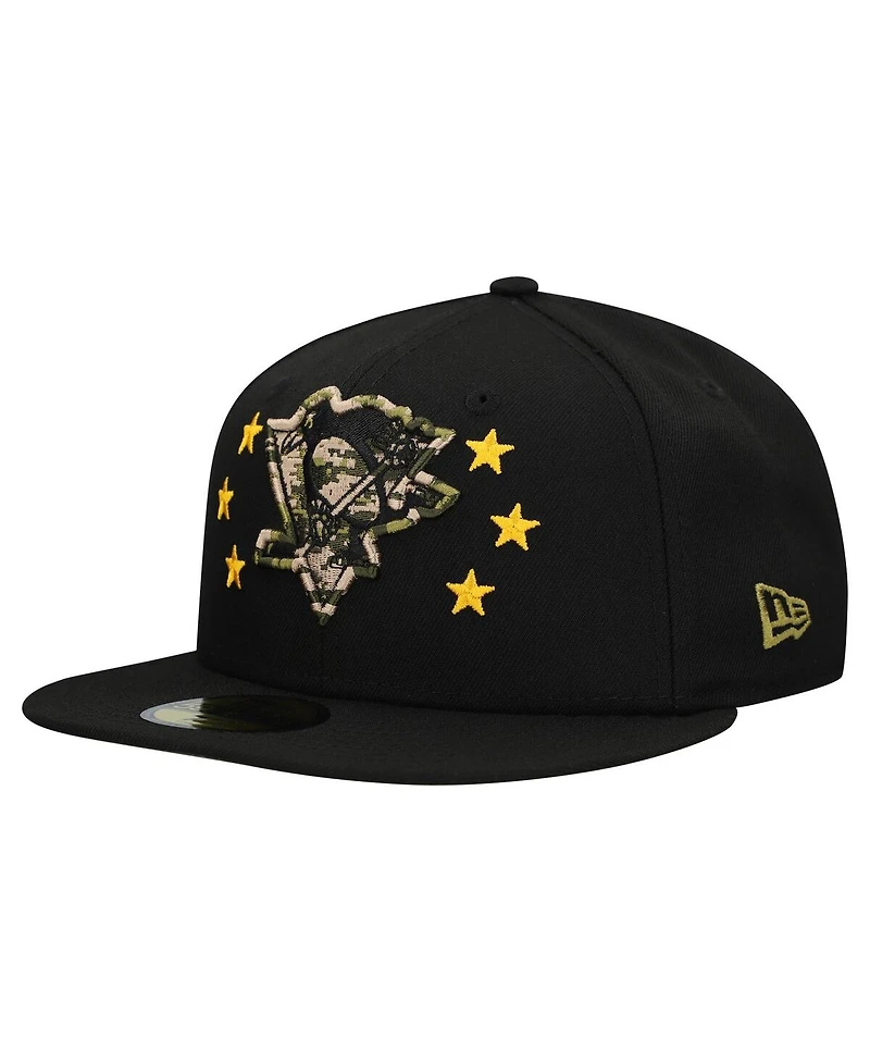 New Era Men's Black Pittsburgh Penguins Military Appreciation Digital Camo Stars 59FIFTY Fitted Hat