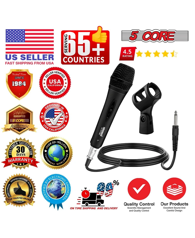5 Core Xlr Microphone Dynamic Mic Karaoke Singing Studio Mics Handheld Microphone