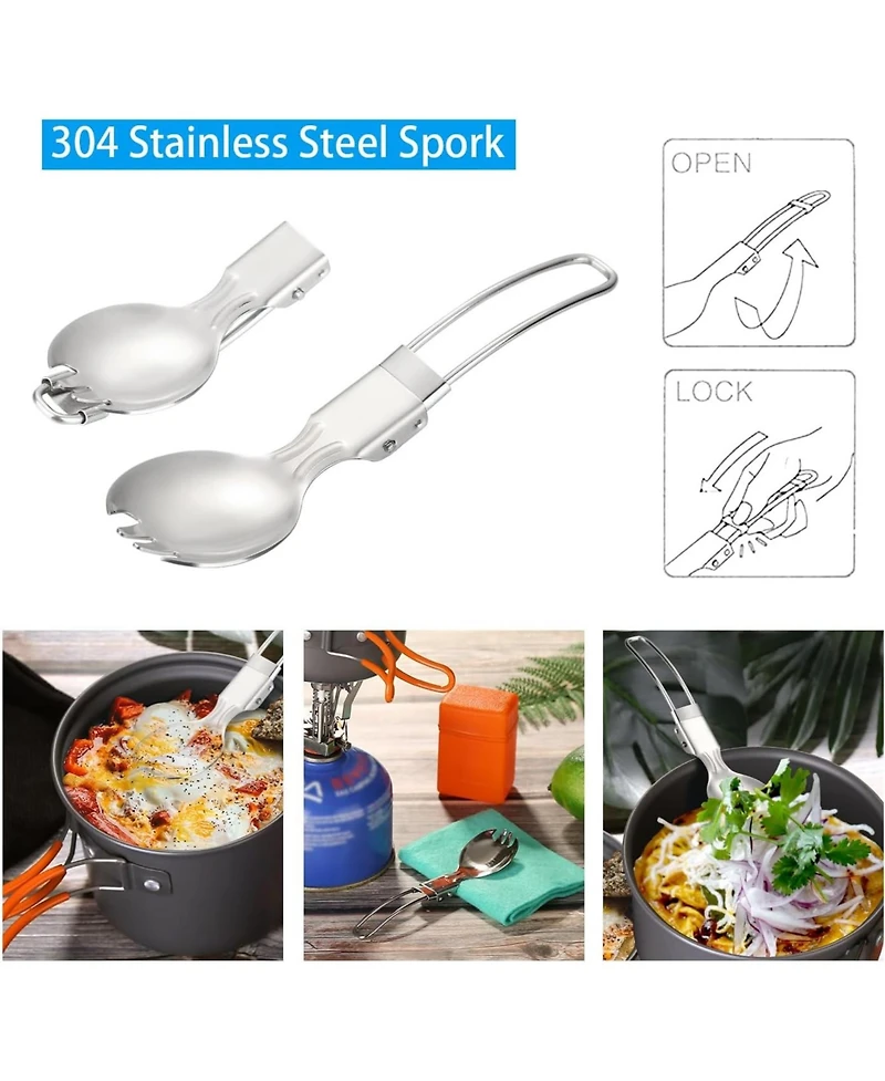 Aofar 6pcs Camping Cookware Mess Kit with Lightweight Pot, Stove, Spork and Carry Mesh Bag, Great for Backpacking Outdoor Camping Hiking and Picnic