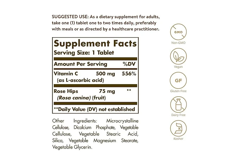 Solgar Vitamin C ,500 mg ,with Rose Hips 250 Tabs
