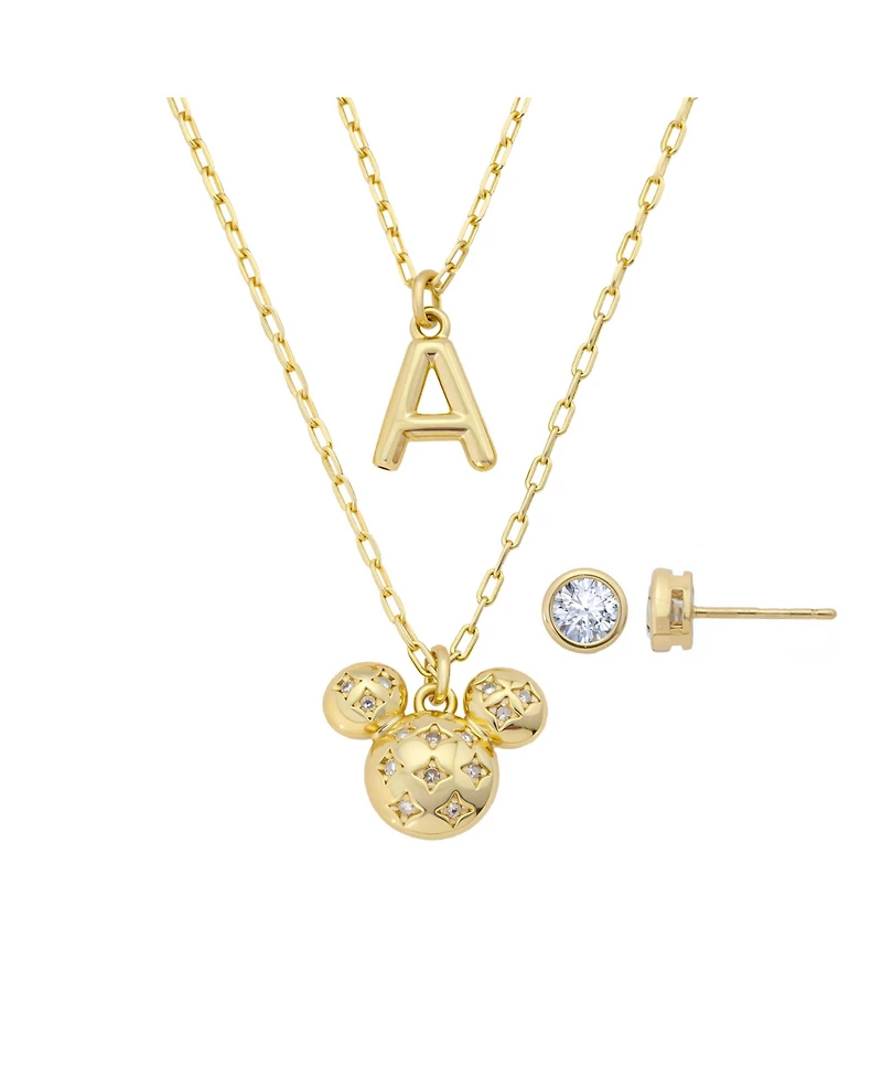 Disney Mickey Mouse Cubic Zirconia Initial Pendant Necklace and Earring Set