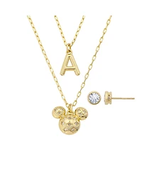 Disney Mickey Mouse Cubic Zirconia Initial Pendant Necklace and Earring Set