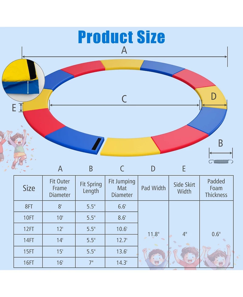 Gymax 15FT Trampoline Spring Cover Universal Trampoline Replacement Pad w/Split Design