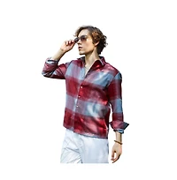 Campus Sutra Men's Venetian Red & Coin Grey Vignette-Checkered Oversized Shirt