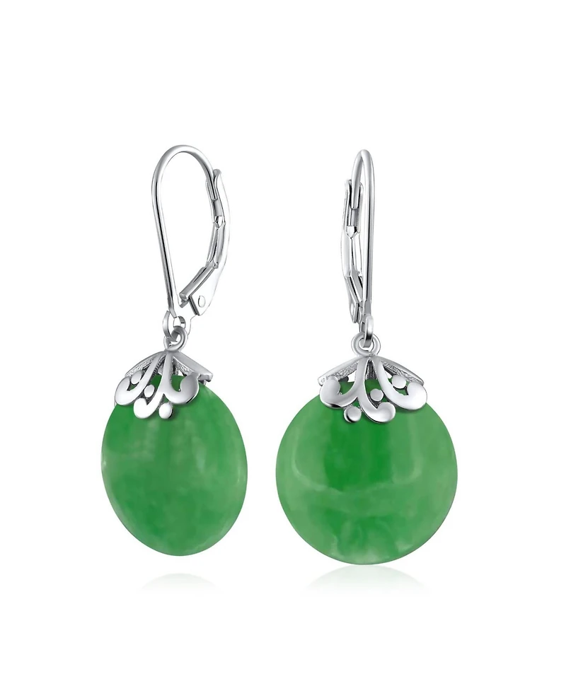 Bling Jewelry Set of 2 Stabilized Turquoise & Natural Jade Flat Round Circle Disc Dangle Drops Earrings Sterling Silver Lever Back