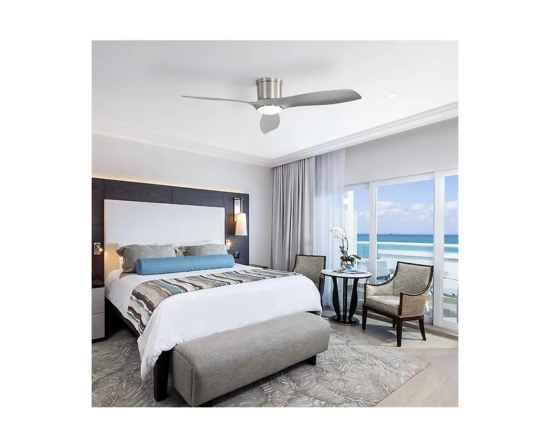 Sofucor 52-inch Modern Minimalist Sand Nickel 3-Blade Flush Mount with Remote Control,Supporting Mobile Device Connection and Voice Function