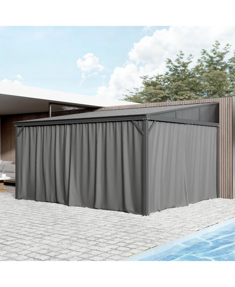 Homsee 12x14 Ft Aluminum Frame Sloped Galvanized Steel Roof Curtains & Netting Wall Mounted Gazebo Umbrellas & Awnings